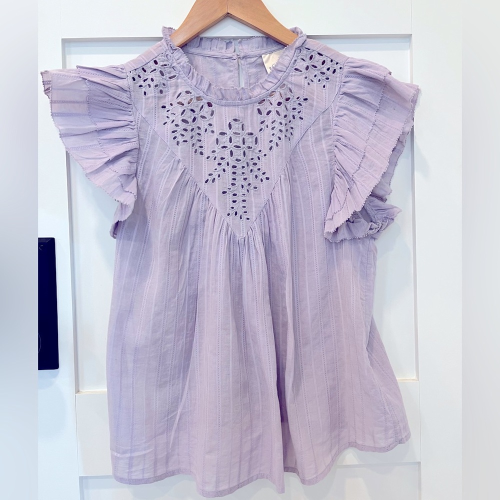 Universal Thread Lilac Flutter Sleeve Eyelet Blouse